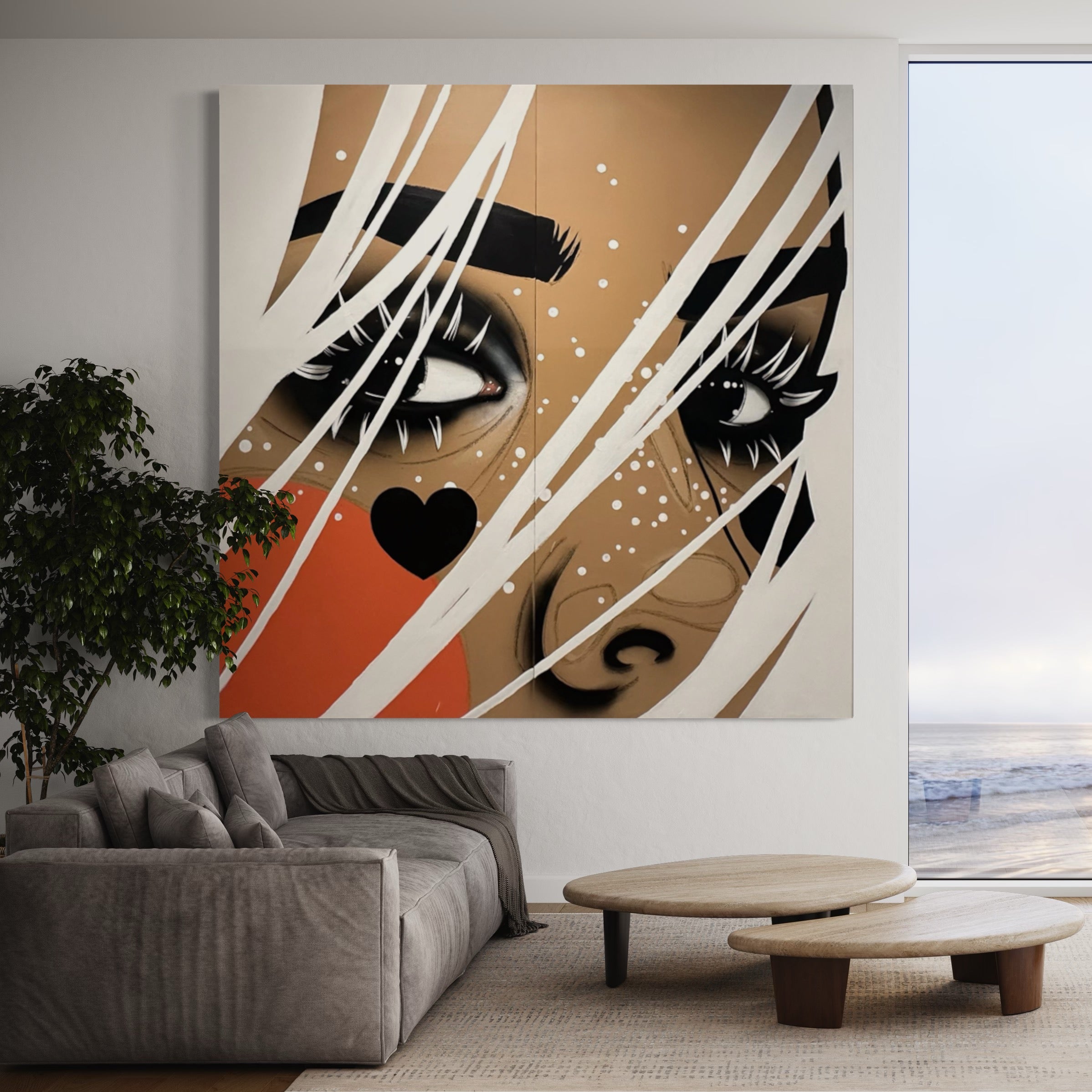 Expressive mixed-media painting titled 'Snap Streak' featuring a stylized female figure with dynamic colors and cosmic energy, created by New Mexico artist St. Jame.